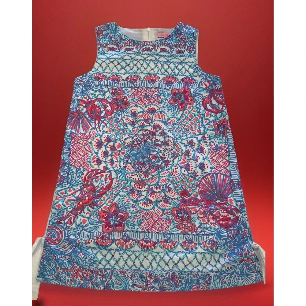 Lilly Pulitzer Girls‎ Classic Shift Dress Size 10 M Seashells Lobster &Flowers